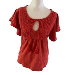 Rocks and Indigo Blouse with Ruffle Sleeves - Coral - Size Small